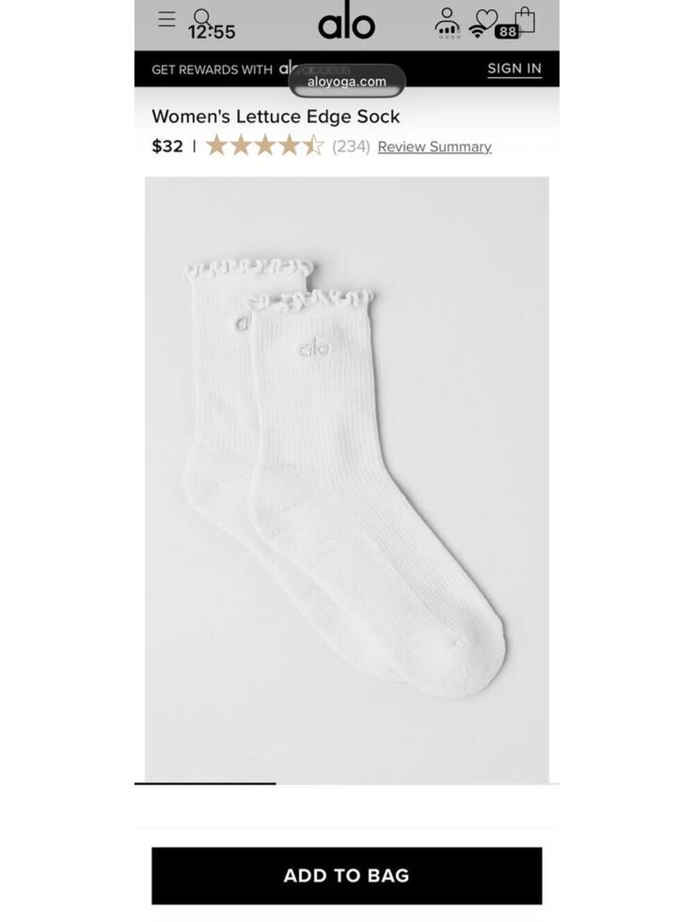 Alo Yoga Women's Lettuce Edge Sock Medium